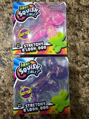 JA-RU Irre-Squish-tible Stretchy B'Loon Dog Toy Lot of 2 Pink Purple Glitter NEW